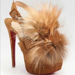 CHRISTIAN LOUBOUTIN Suede Fox Fur Splash Camel